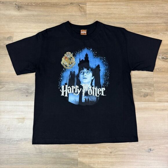 Vintage Harry Potter Kids XL Sorcerers Stone Promo Tee Shirt Black Hogwarts 2001 - Picture 1 of 5